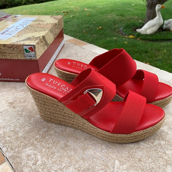 Red Wedge Sandals by Tuscany Easy Street 9W - Picture 1 of 5